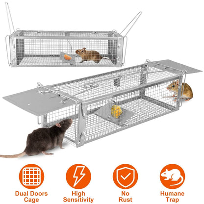 Dual Door Rat Trap Cage Humane with 2 Detachable U Shape Rod DailySale