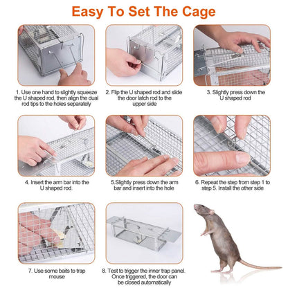 Dual Door Rat Trap Cage Humane with 2 Detachable U Shape Rod DailySale