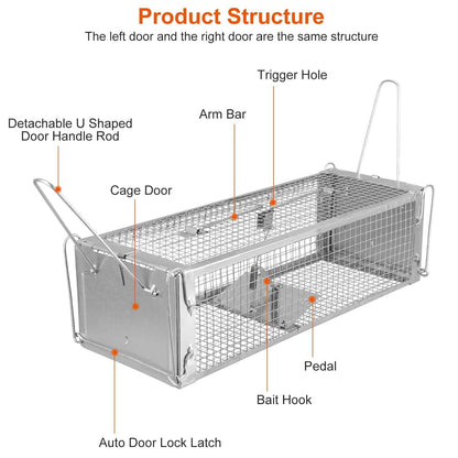 Dual Door Rat Trap Cage Humane with 2 Detachable U Shape Rod DailySale