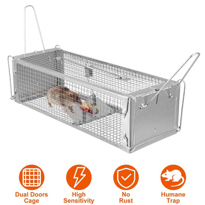 Dual Door Rat Trap Cage Humane with 2 Detachable U Shape Rod DailySale