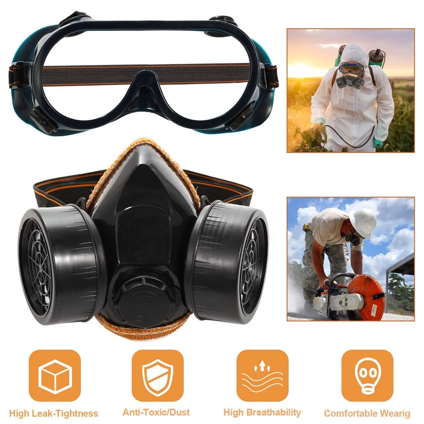 Dual Filter Cartridge Respirator Mask with Goggles DailySale