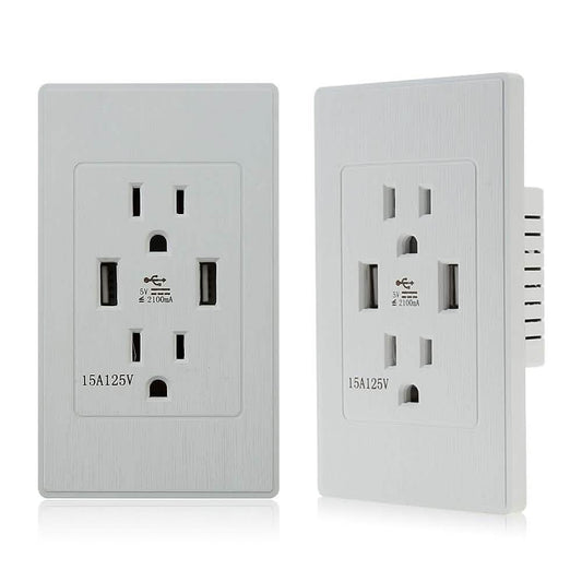 Dual Plug Electric Wall Socket Adapter 2 Usb Port Outlet Panel Switch DailySale