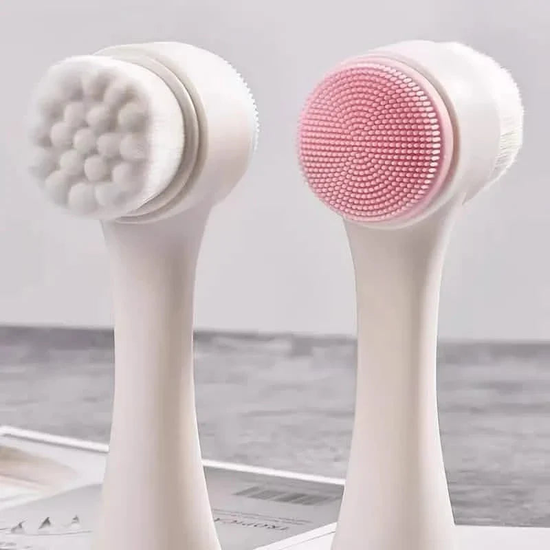Dual-Sided Face Exfoliating & Deep Pore Cleansing Brush with Soft Bristle & Silicone Facial Scrubber DailySale