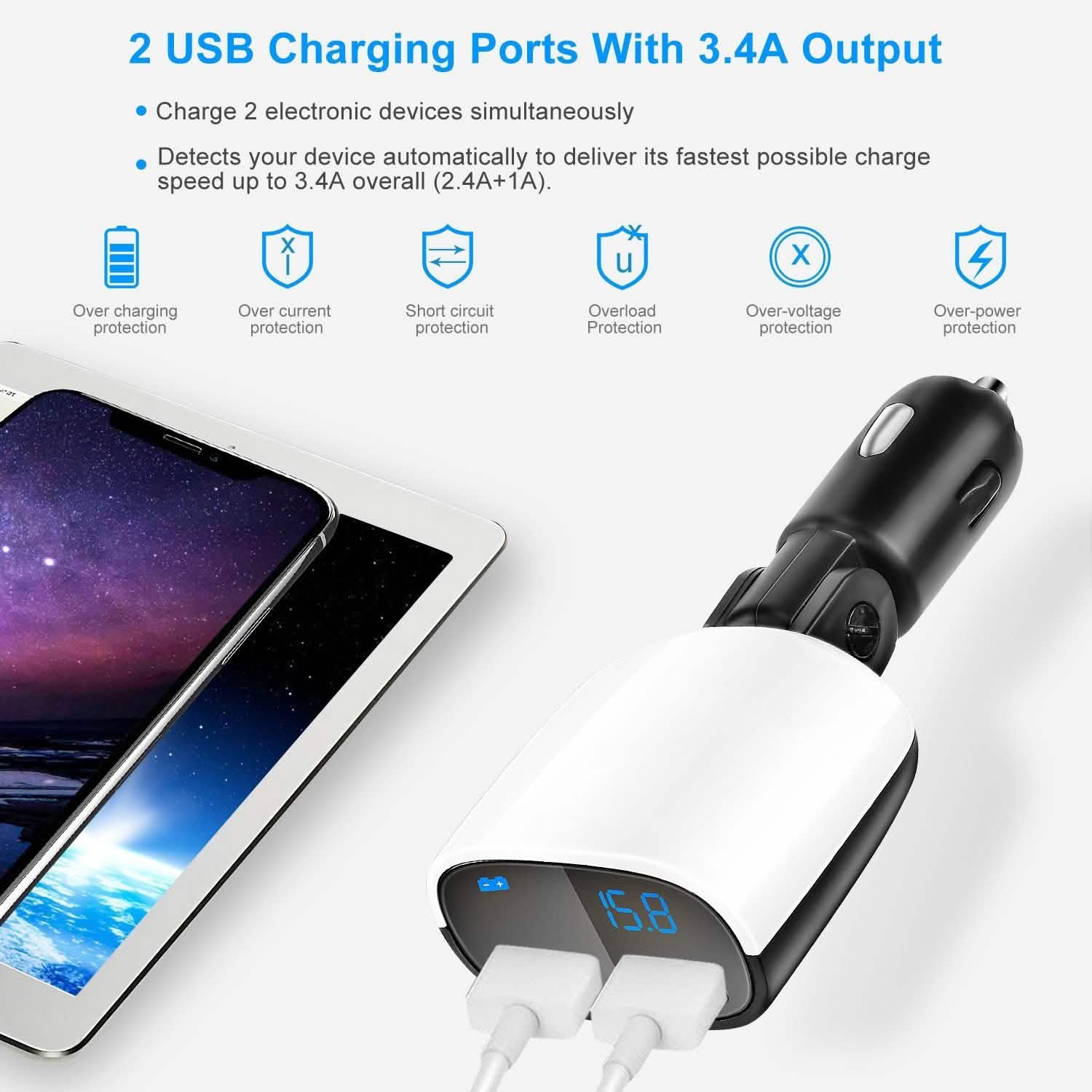 Dual USB Car Charger with Low Voltage LED Display DailySale