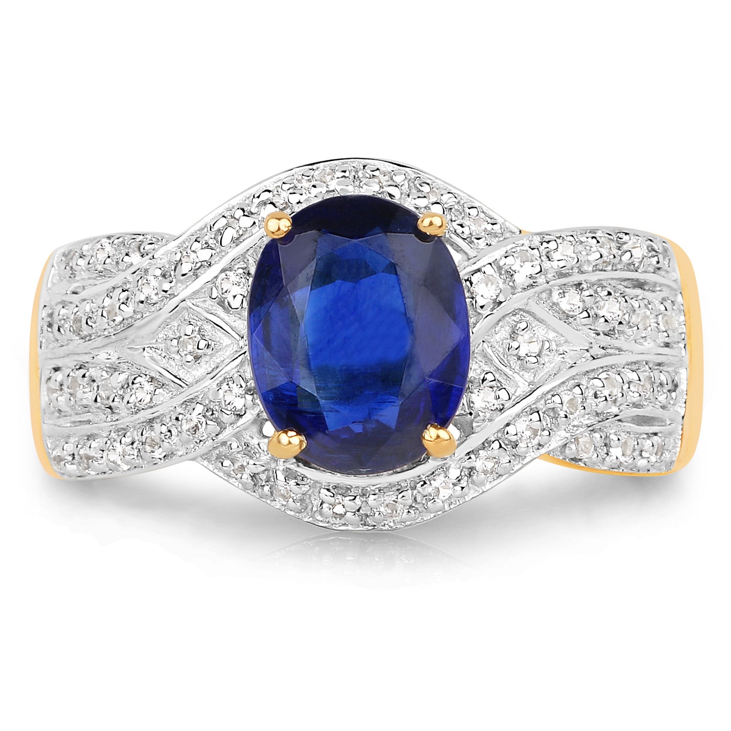14K Yellow Gold Plated 2.56 Carat Genuine Kyanite and White Topaz .925 Sterling Silver Ring Bids.com
