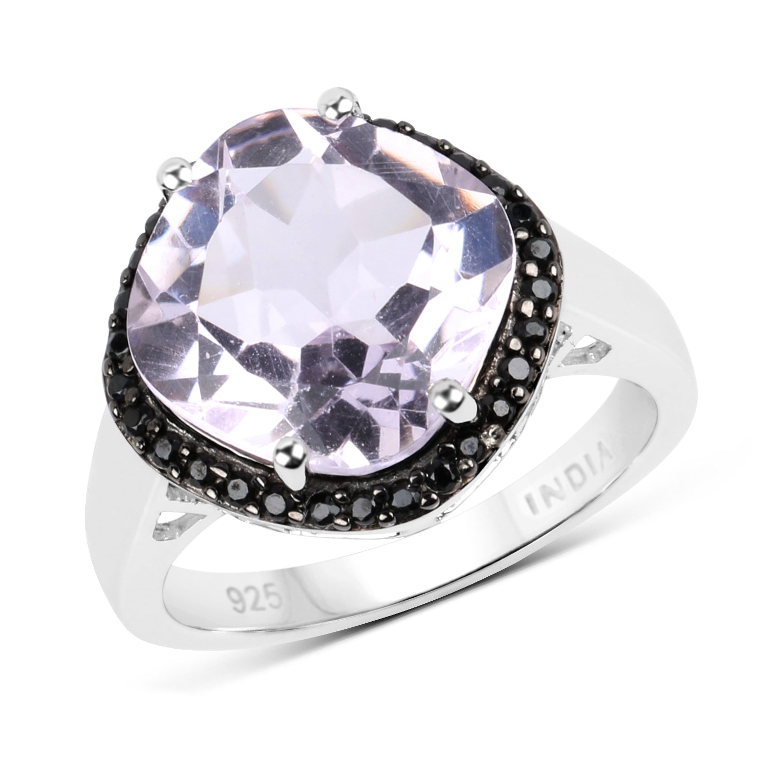 5.50 Carat Genuine Pink Amethyst & Black Spinel .925 Sterling Silver Ring Bids.com