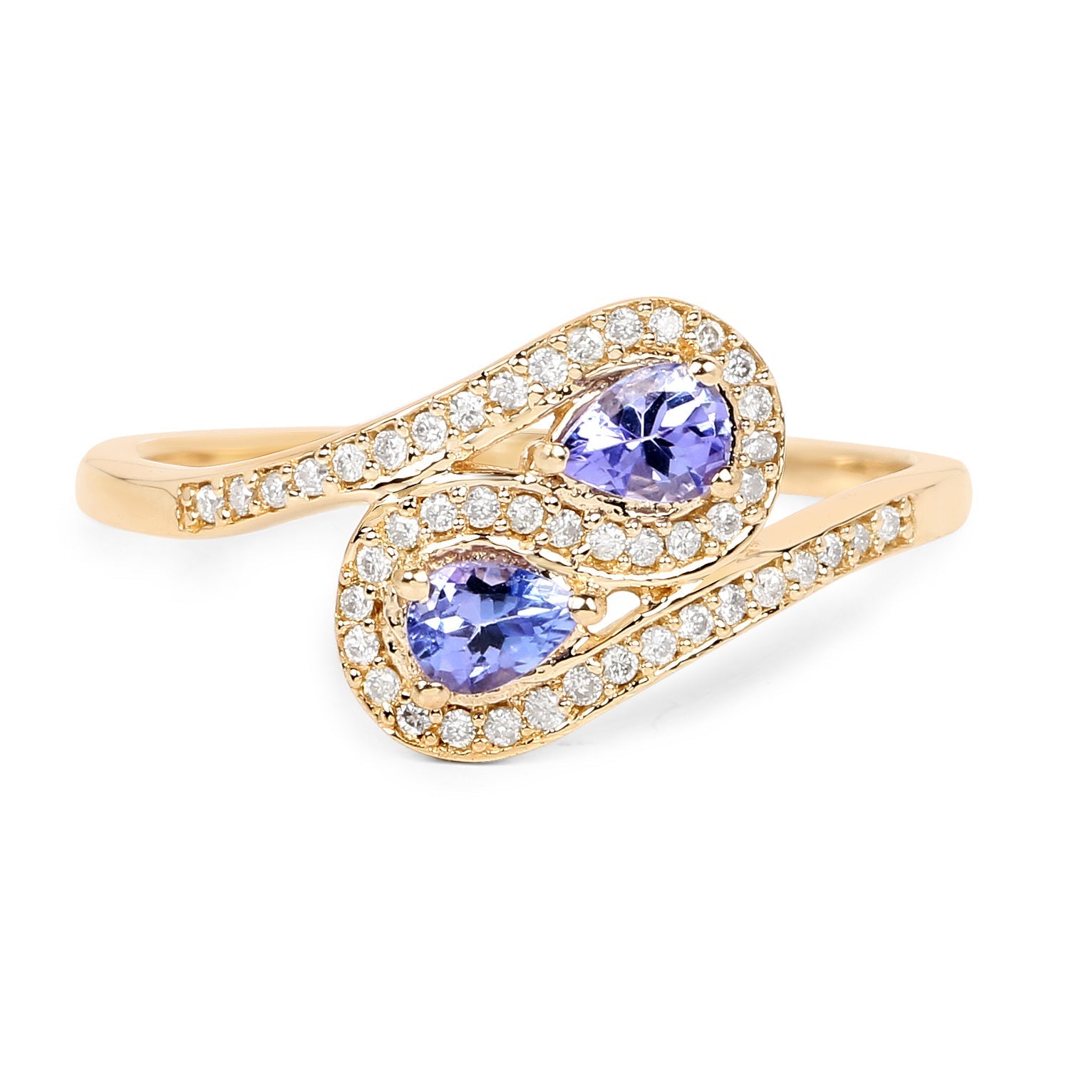 0.42 Carat Genuine Tanzanite and White Diamond 14K Yellow Gold Ring Bids.com