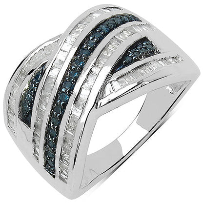 1.02 Carat Genuine Blue Diamond & White Diamond .925 Sterling Silver Ring Bids.com