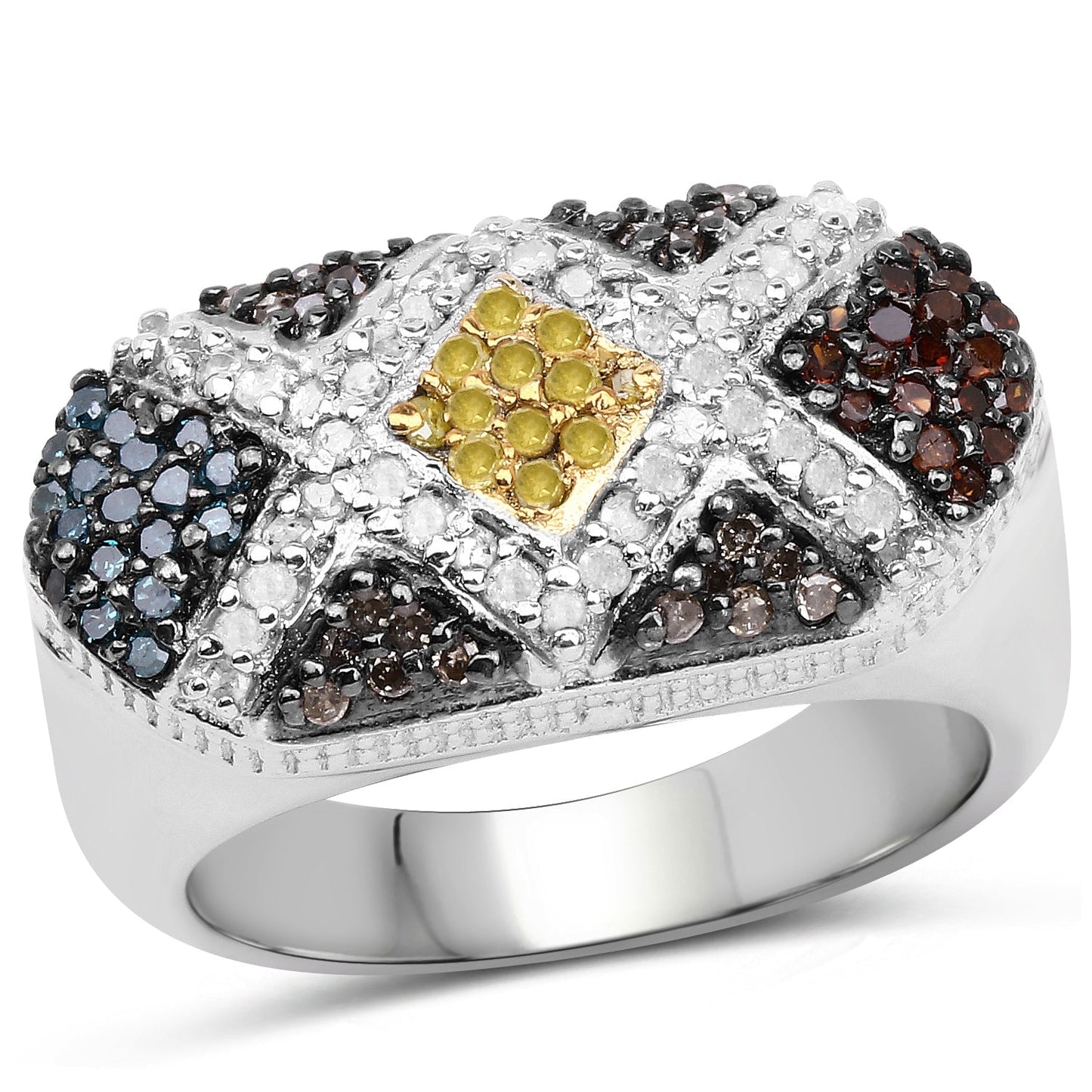 0.61 Carat Genuine Multi Diamond .925 Sterling Silver Ring Bids.com