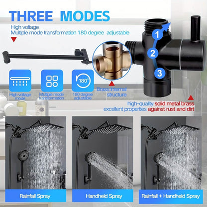 High Pressure Rainfall & Handheld Shower Head – Adjustable, Chrome/Black DailySale