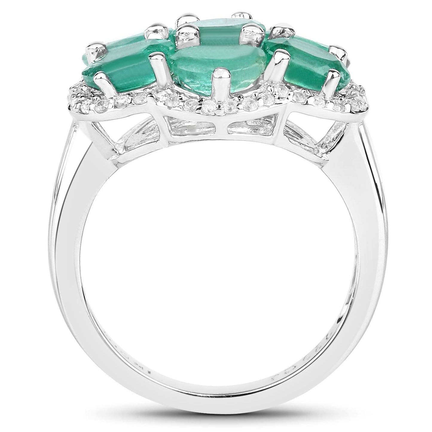 3.33 Carat Genuine Zambian Emerald and White Zircon .925 Sterling Silver Ring Bids.com