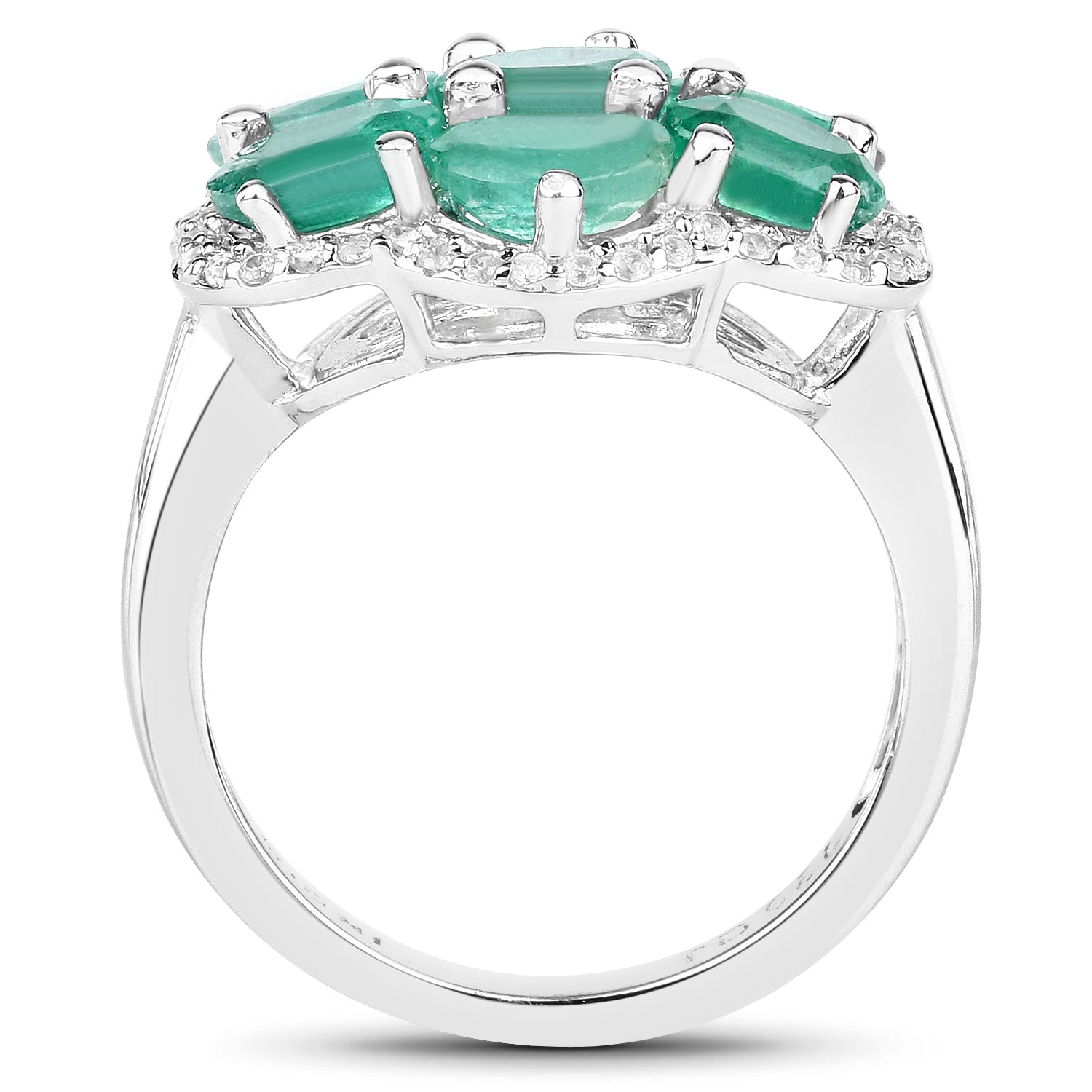 3.33 Carat Genuine Zambian Emerald and White Zircon .925 Sterling Silver Ring Bids.com