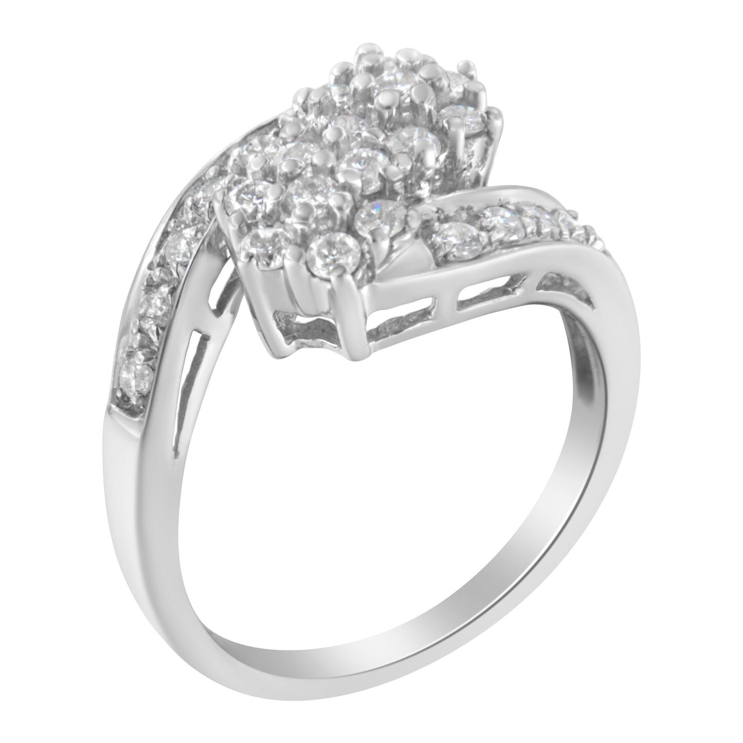 14KT White Gold Diamond Cluster Ring Band (7/8 cttw, H-I Color, I1-I2 Clarity) Bids.com