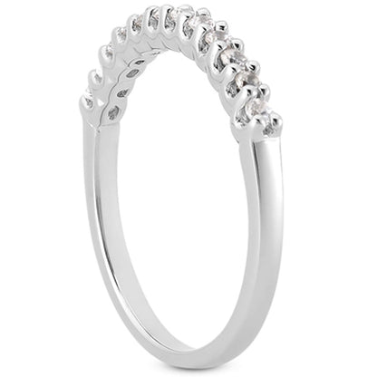 14k White Gold Fancy U Setting Shared Prong Diamond Wedding Ring Band Bids.com