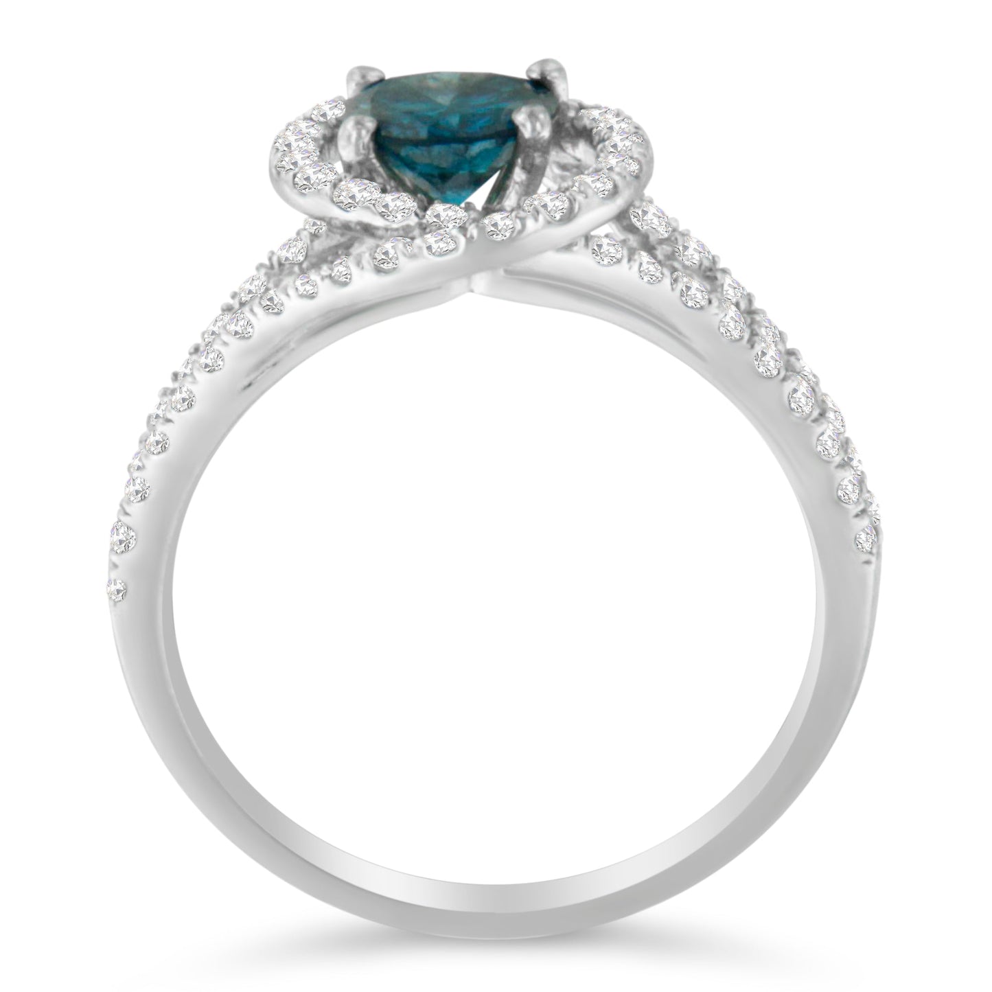 14K White Gold 1-1/3 Cttw White & Blue Diamond Interweaving Double Halo Cocktail Statement Ring (G-H and Fancy Blue Color, SI2-I1 Clarity) - Size 6 Bids.com