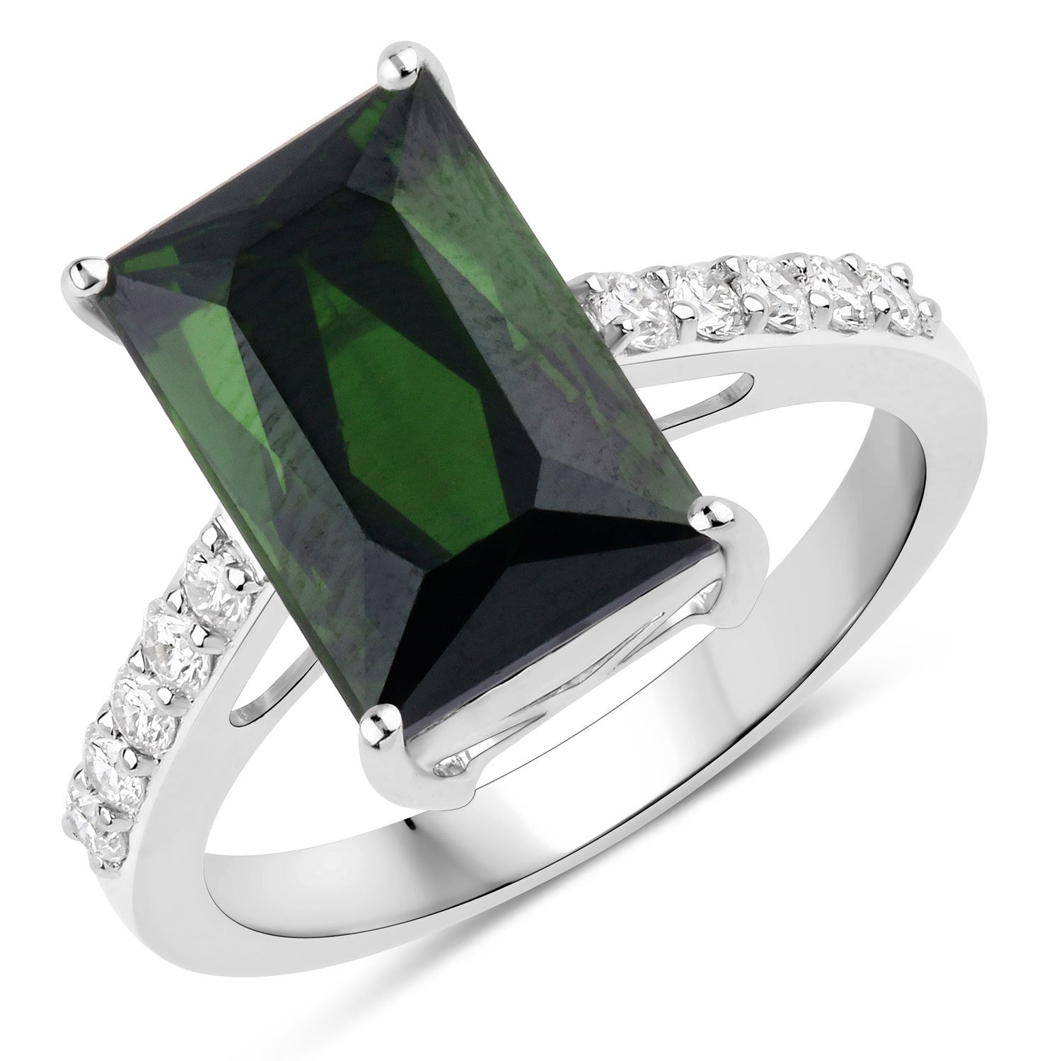 6.16 Carat Genuine Green Tourmaline and White Diamond 14K White Gold Ring Bids.com