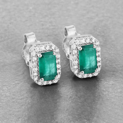 0.91 Carat Genuine Zambian Emerald and White Diamond 14K White Gold Earrings Bids.com