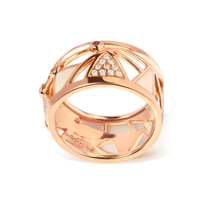 14K Rose Gold 1/3 Cttw Diamond and Pink Tourmaline Cigar Band Ring with White Enamel (G-H Color, SI1-SI2 Clarity) Bids.com
