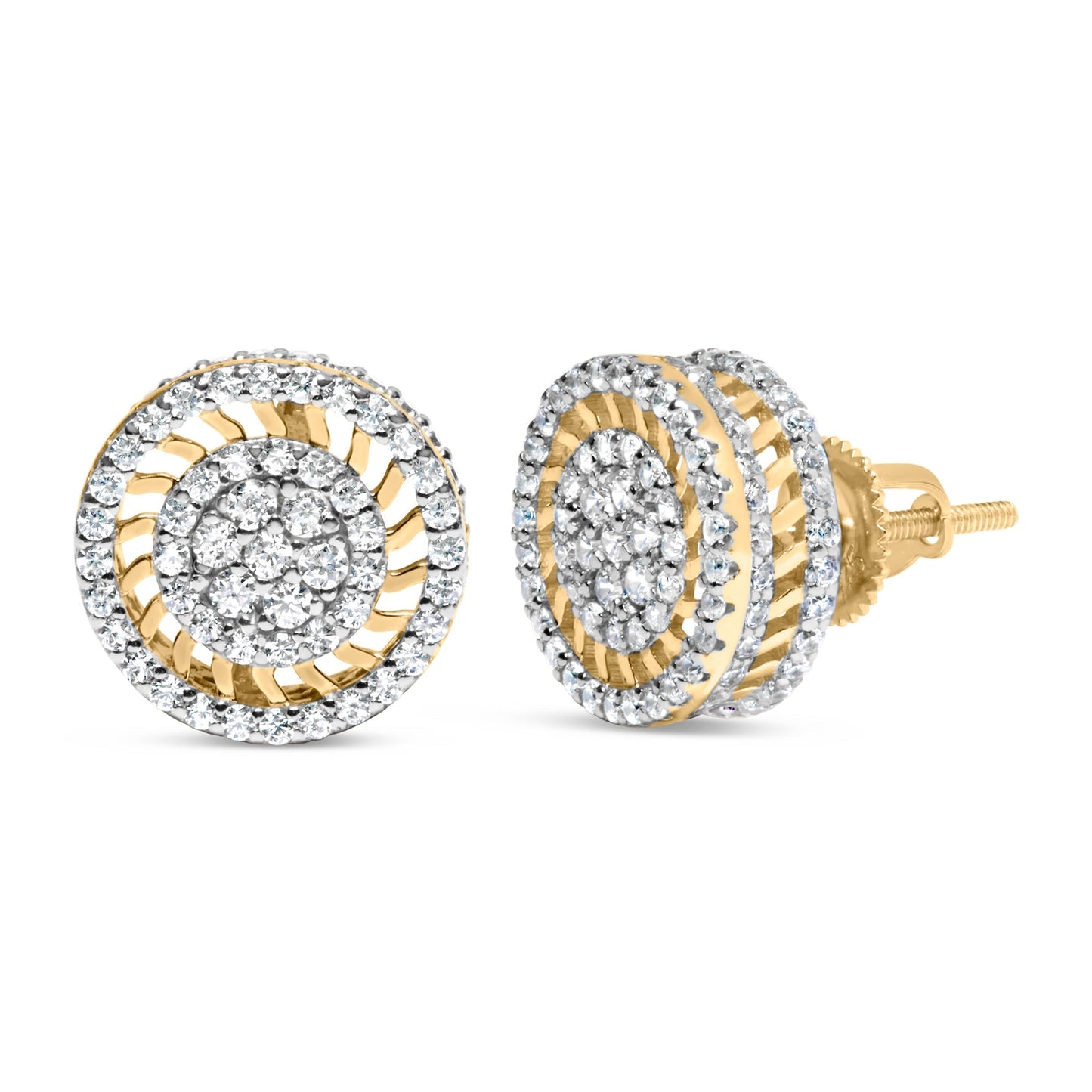 10K Yellow Gold 1.00 Cttw Diamond Halo Radiant Sunburst Stud Earrings (I-J Color, I2-I3 Clarity) Bids.com