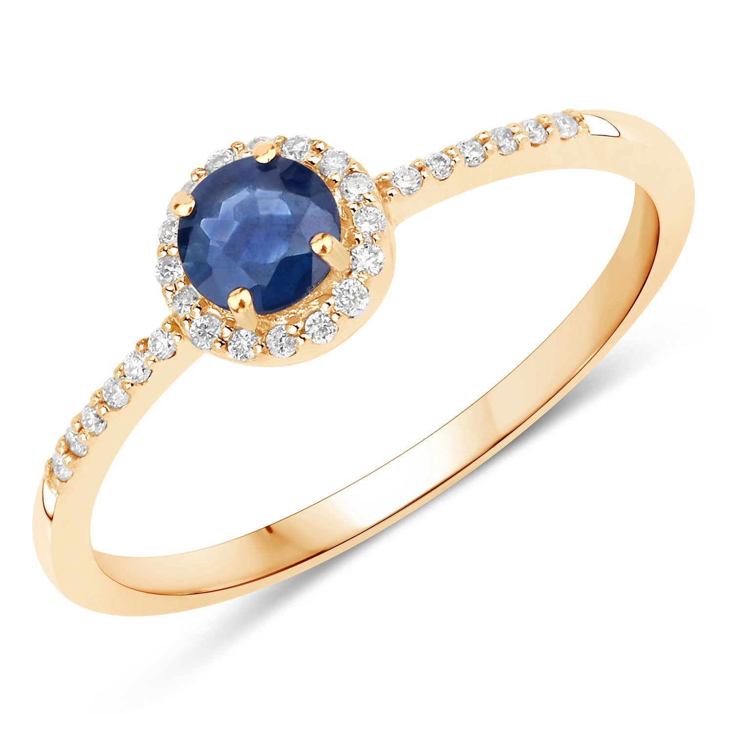 0.38 Carat Genuine Blue Sapphire and White Diamond 14K Yellow Gold Ring Bids.com