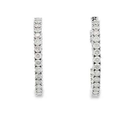 Genuine 1.53ct Diamond Hoop Earrings 10KT White Gold Bids.com