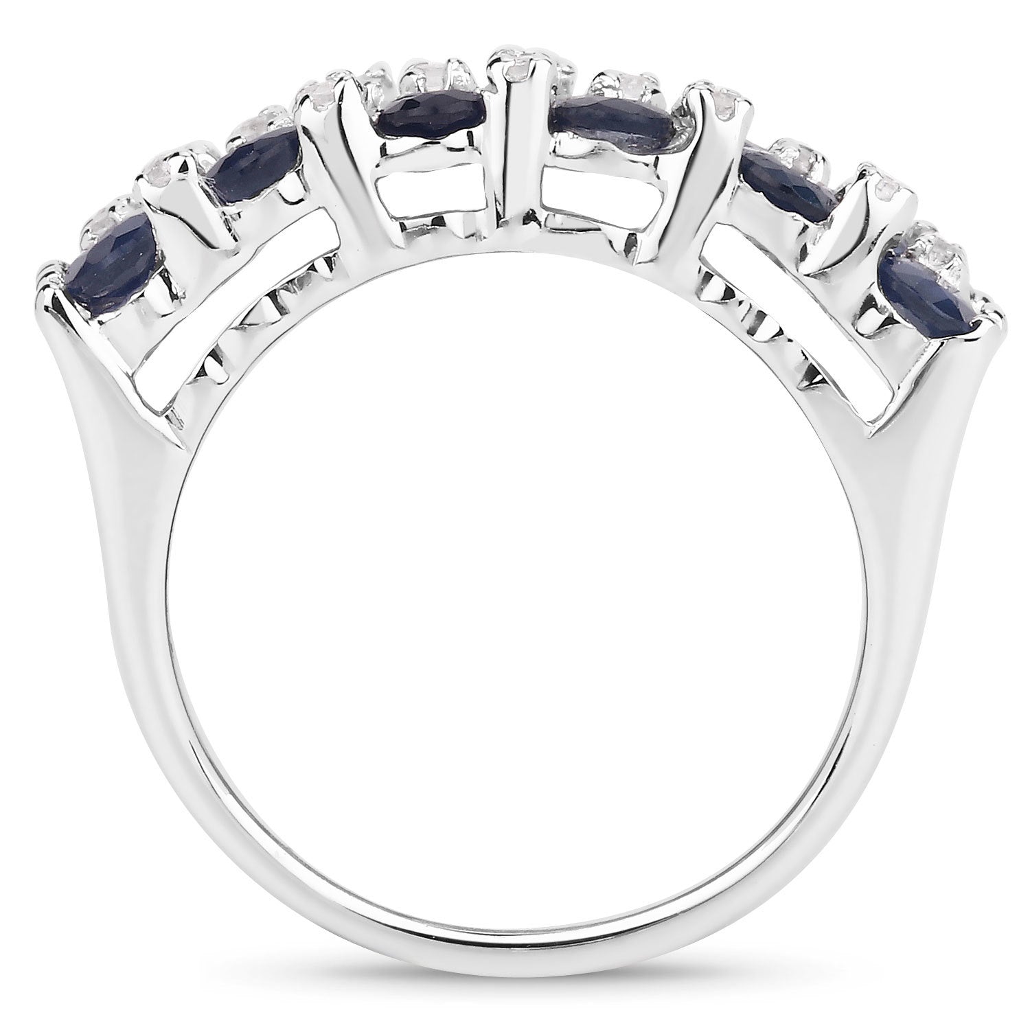 3.66 Carat Genuine Blue Sapphire and White Topaz .925 Sterling Silver Ring Bids.com