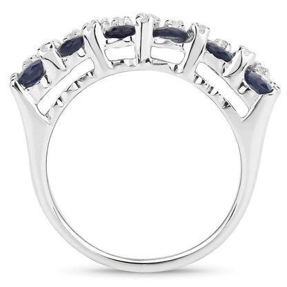 3.66 Carat Genuine Blue Sapphire and White Topaz .925 Sterling Silver Ring Bids.com