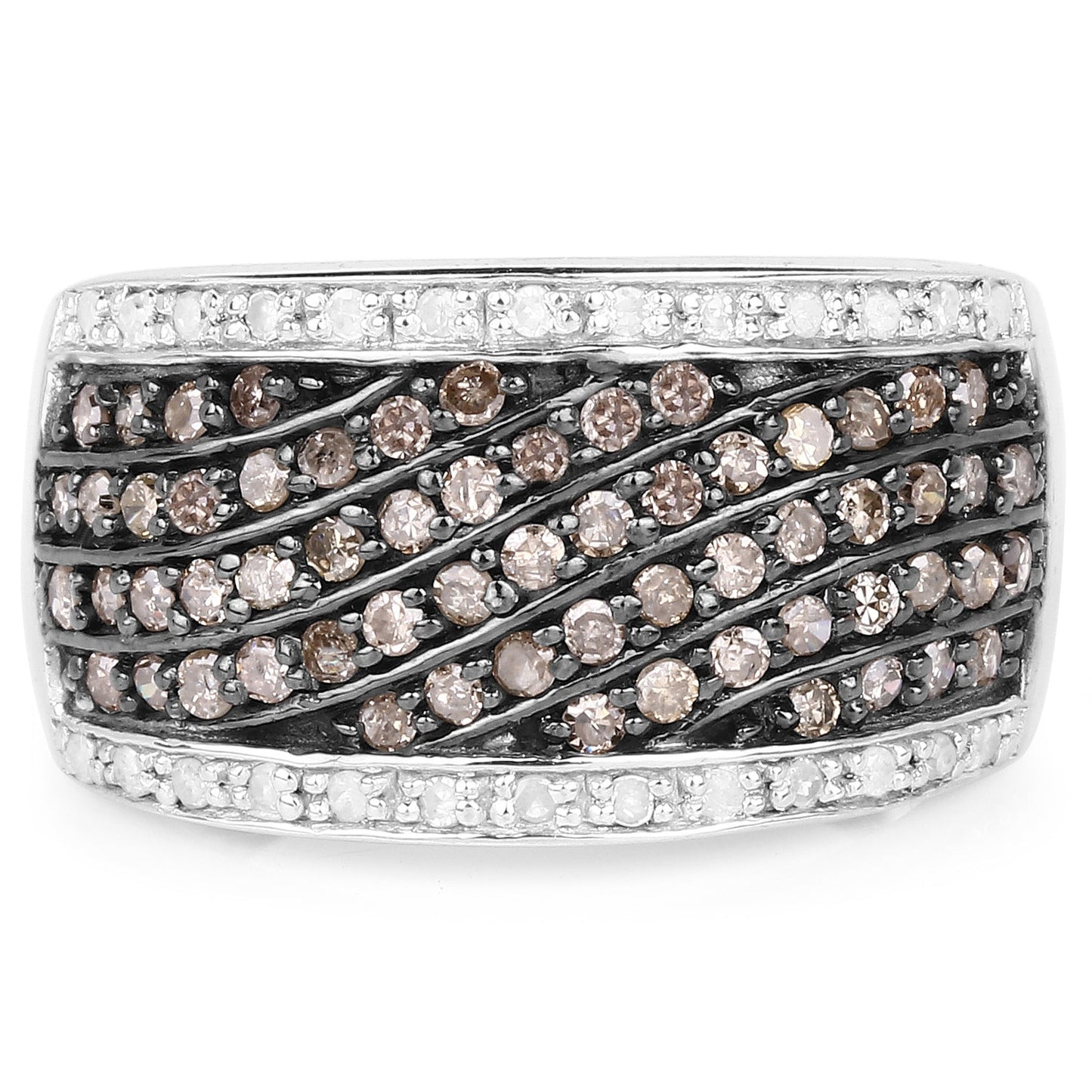 0.87 Carat Genuine Champagne Diamond and White Diamond .925 Sterling Silver Ring Bids.com