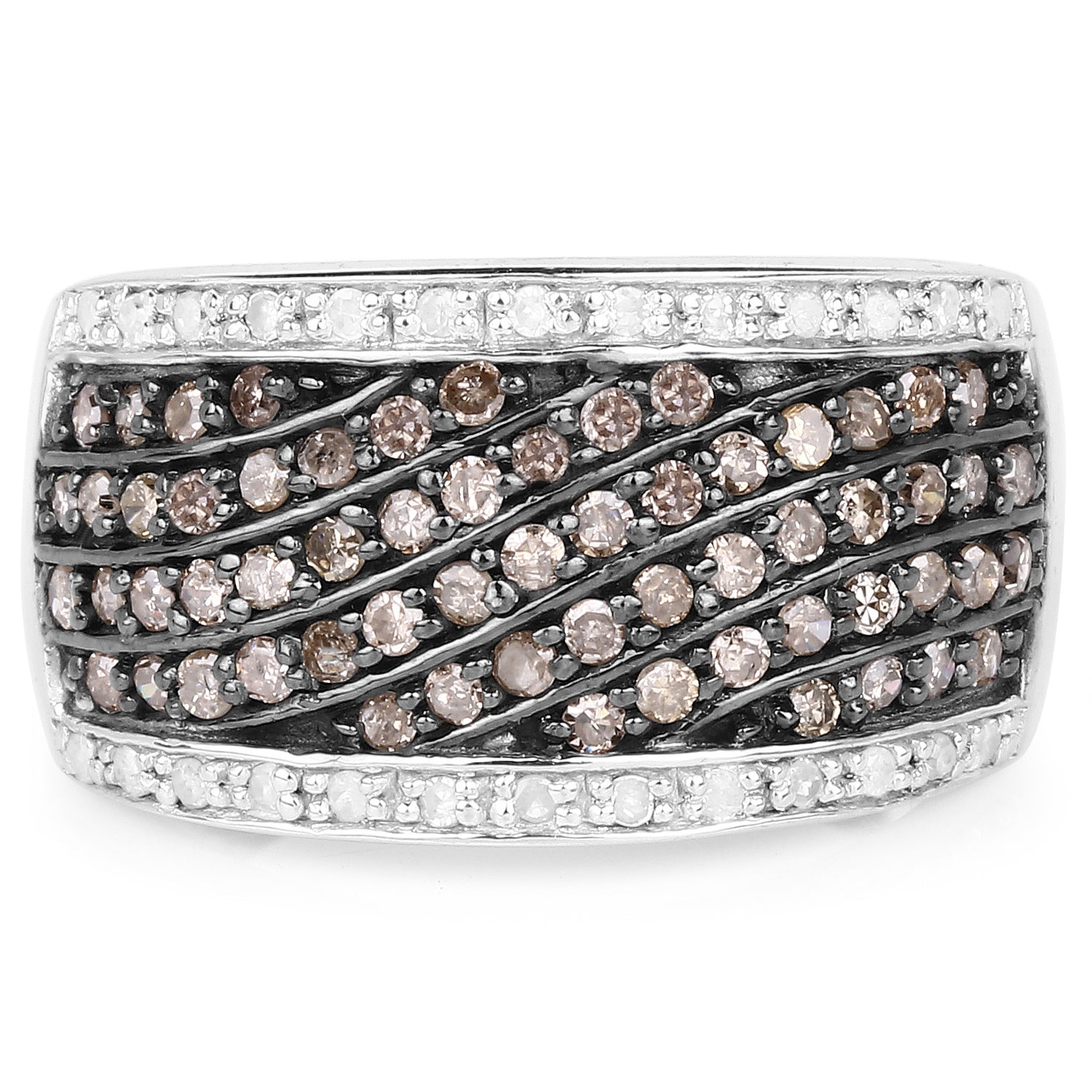 0.87 Carat Genuine Champagne Diamond and White Diamond .925 Sterling Silver Ring Bids.com