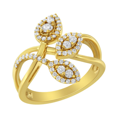 10K Yellow Gold 1/2 Cttw Round-Cut Diamond Layered Crossover Triple Leaf Bypass Ring (I-J Color, I1-I2 Clarity) - Size 7 Bids.com