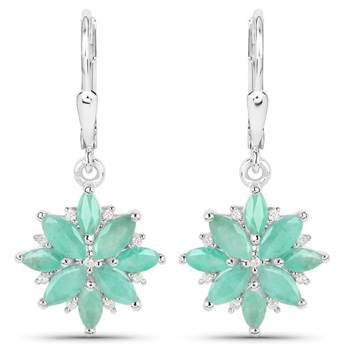2.92 Carat Genuine Emerald and White Diamond .925 Sterling Silver Earrings Bids.com
