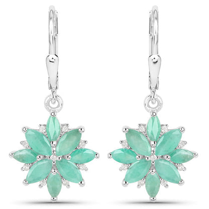 2.92 Carat Genuine Emerald and White Diamond .925 Sterling Silver Earrings Bids.com