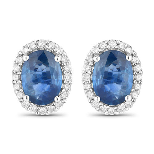 2.16 Carat Genuine Blue Sapphire and White Diamond 14K White Gold Earrings Bids.com