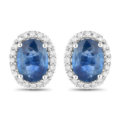 2.16 Carat Genuine Blue Sapphire and White Diamond 14K White Gold Earrings Bids.com