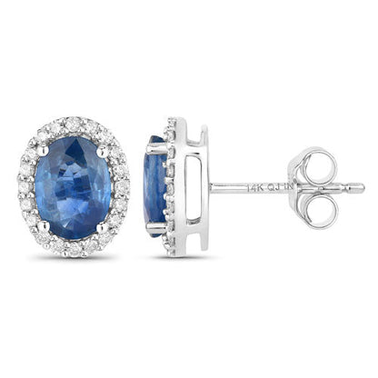 2.16 Carat Genuine Blue Sapphire and White Diamond 14K White Gold Earrings Bids.com