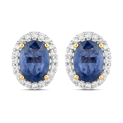 2.16 Carat Genuine Blue Sapphire and White Diamond 14K Yellow Gold Earrings Bids.com