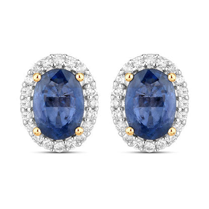 2.16 Carat Genuine Blue Sapphire and White Diamond 14K Yellow Gold Earrings Bids.com
