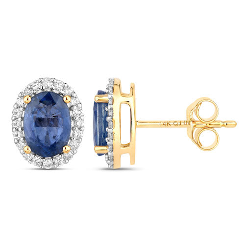 2.16 Carat Genuine Blue Sapphire and White Diamond 14K Yellow Gold Earrings Bids.com