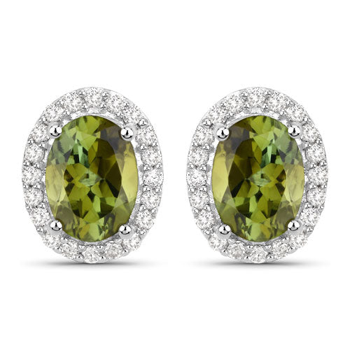 1.92 Carat Genuine Green Tourmaline and White Diamond 14K White Gold Earrings Bids.com