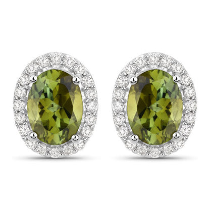 1.92 Carat Genuine Green Tourmaline and White Diamond 14K White Gold Earrings Bids.com