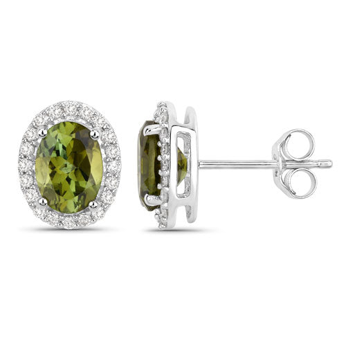 1.92 Carat Genuine Green Tourmaline and White Diamond 14K White Gold Earrings Bids.com