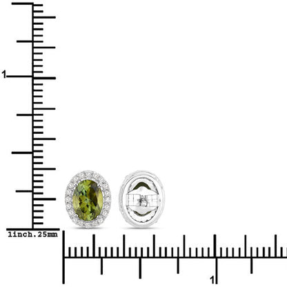 1.92 Carat Genuine Green Tourmaline and White Diamond 14K White Gold Earrings Bids.com