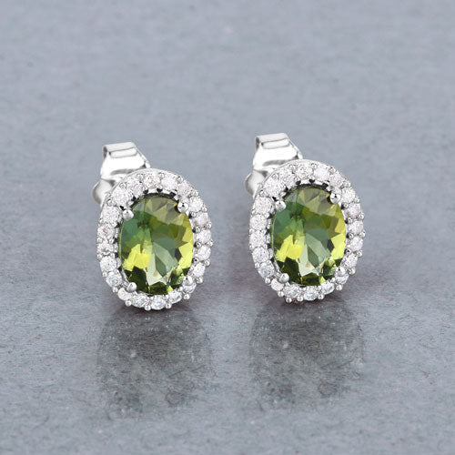 1.92 Carat Genuine Green Tourmaline and White Diamond 14K White Gold Earrings Bids.com