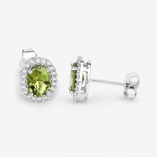 1.92 Carat Genuine Green Tourmaline and White Diamond 14K White Gold Earrings Bids.com