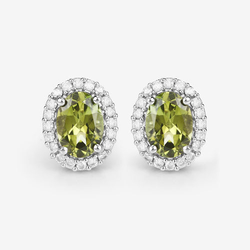 1.92 Carat Genuine Green Tourmaline and White Diamond 14K White Gold Earrings Bids.com