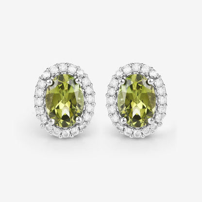 1.92 Carat Genuine Green Tourmaline and White Diamond 14K White Gold Earrings Bids.com