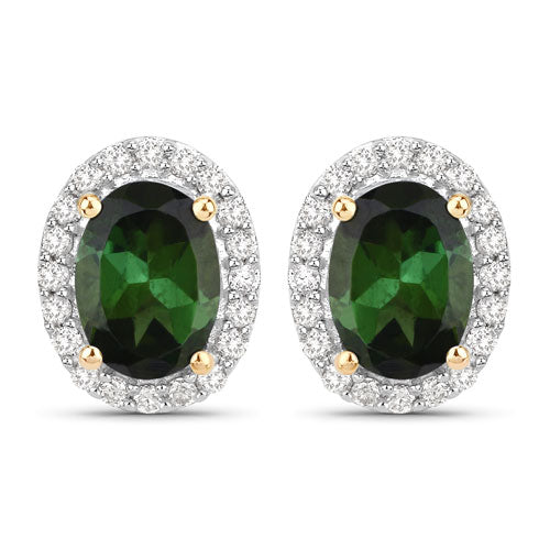 1.92 Carat Genuine Green Tourmaline and White Diamond 14K Yellow Gold Earrings Bids.com