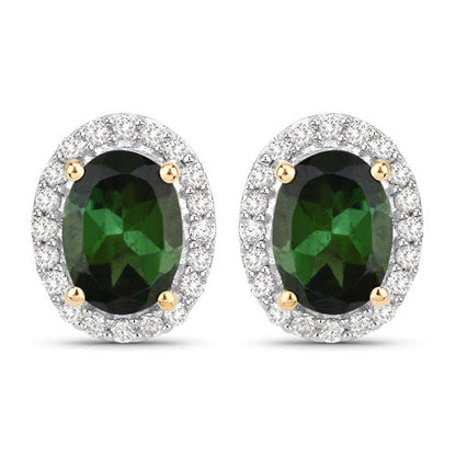 1.92 Carat Genuine Green Tourmaline and White Diamond 14K Yellow Gold Earrings Bids.com