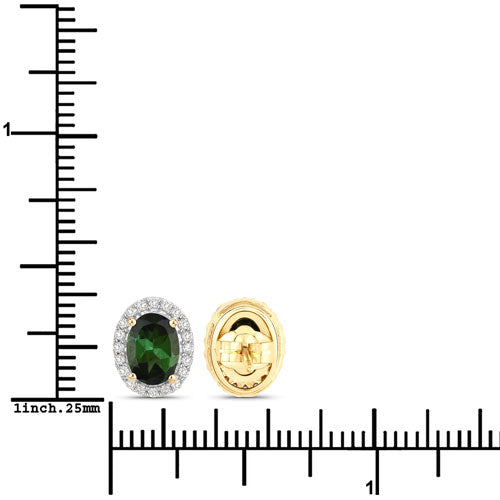 1.92 Carat Genuine Green Tourmaline and White Diamond 14K Yellow Gold Earrings Bids.com