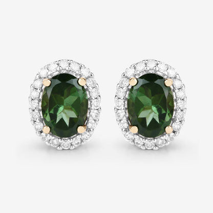 1.92 Carat Genuine Green Tourmaline and White Diamond 14K Yellow Gold Earrings Bids.com